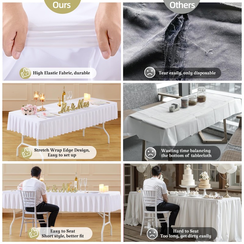 White Spandex Tablecloth for 4FT Rectangle Tables Stretch Fitted Table