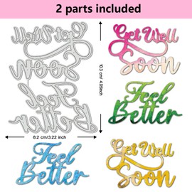 BENECREAT Feel Better Get Well Soon Carbon Steel Cutting Dies, 103x82mm Text Theme Embossing Stencils Template for Making Photo Decorative Paper Scrapbooking, 0.08cm Thick