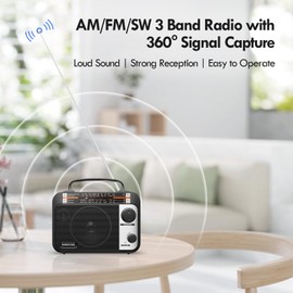 Multibanda AM/FM/SW1-2, radio transistor, funciona con CA o con pilas, con la mejor bocina grande de recepción y perilla de sintonización precisa, con entrada AUX y conector de auriculares de 3.5 mm