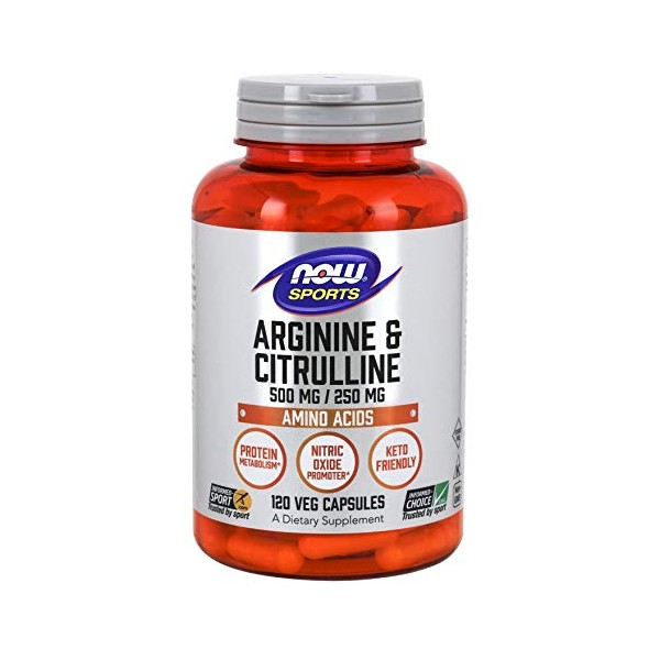 Now Foods Arginine 500mg with Citrulline 250 mg-120 Capsules