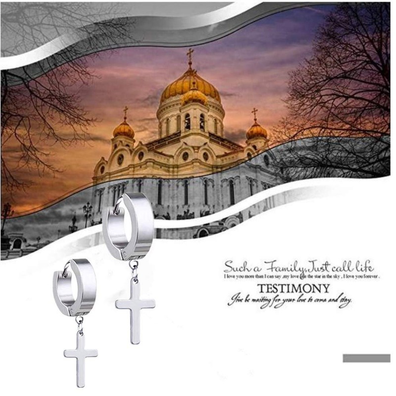 Flongo women’s and men’s earring, cross shape, fashion style silver