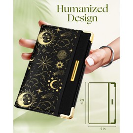 Slohif Server Book for Waitress Cute Serving Books with Zipper Pocket Accessories Leather Server Check Book Restaurant Waiter Server Booklet Organizer Ticket Book Holder Sun Moon