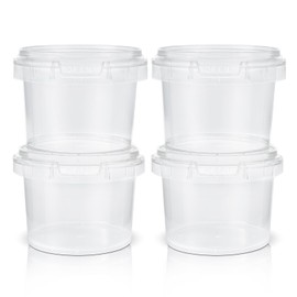 DEMORA Reusable Plastic Food Storage Containers with Airtight Lids, Heavy Duty Freezer & Microwave Storage Containers for Meal Prep, Lunch, Leftovers, Soup, Snacks, BPA Free (Clear, 10 oz, 4 Pack)