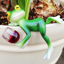EasyBravo Funny Frog Statue Frog Pot Hugger Plant Decorations for Pots