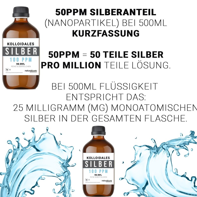 100 ppm Kolloidales Silber - Silberwasser 500 ml - Vegan