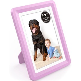 Vilkok 5x7 Picture Frame or 4x6 with Mat, 5-Second Assembly, One-Click Stress Relief Tabletop Picture Frames, Anxiety Relief Gift & Home Office Decor,Pink Color