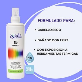 Tratamiento Para Cabello Maltratado 15 Beneficios Todo en Uno - Sin Enjuague - Para Todo Tipo de Cabello - Con Ácido Hialurónico - Repara, Hidrata, Protección Térmica y UV 300 ml