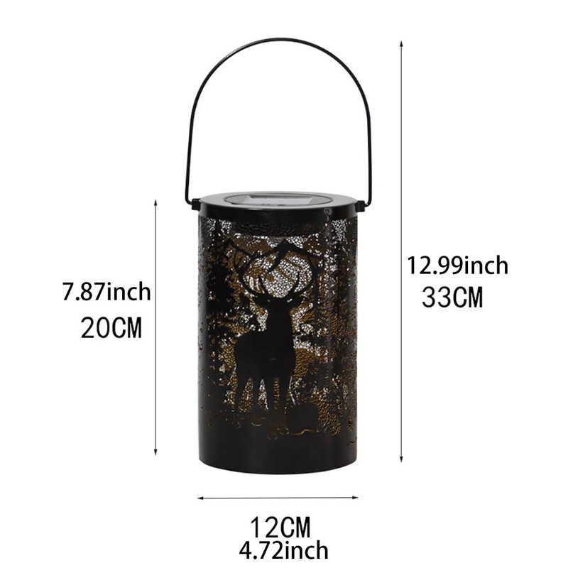 1-Pack Solar LED Lantern Outdoor Hanging Lamp Wrought Iron Deer