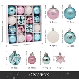 (42 Pcs) Christmas Decorations,Christmas Tree Balls Ornaments,ZANZER Christmas Baubles,Shiny Printed Decorative Balls Christmas Tree Ornaments Pinecone Pendants Christmas Decor (Pink + Blue + White)