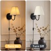 Plug in Wall Sconces with White Fabric Shades, Black Wall