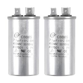 sourcing map Run Capacitor Round CBB65 7.5uF 7.5mfd 450V AC 40/70/21 Aluminum Case with Terminal for Air Conditioner Compressor Motor Heat Pump Condenser 2Pcs