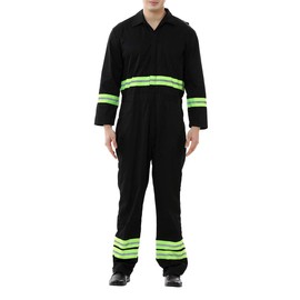 TopTie Men's Long Sleeve High Visibility Coverall with Green Reflective Tape Workwear Jumpsuit-Black-XL Regular