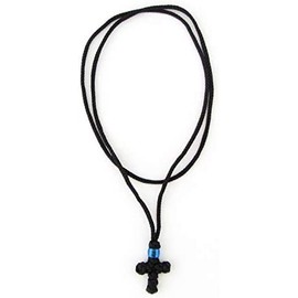 Greek Knotted Cross Pendant Necklace with Blue Bead from Mt. Athos (35-05)