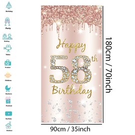 58. Geburtstag Deko Frauen, Happy 58th Birthday Door Banner Roségold, 58. Geburtstag Stoff Schild Plakat Türdekoration, 58. Geburtstag Hintergrund Banner Damen, Geburtstagsfeier Willkommensschild