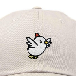 DALIX Chicken Embroidered Cotton Baseball Hat Adjustable Dad Cap Womens in Beige