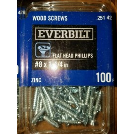 Everbilt #8 x 1-1/4 in. Phillips Flat Head Zinc Plated Wood Screw (100-Pack)