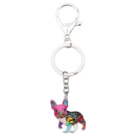 BONSNY Enamel Metal Heart Rhinestone French Bulldog Key Chains For Women Kids Car Purse bag Rings Charms Pets Gift (Multicoloured)