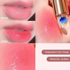 Color Changing Flower Lipstick, Jelly Temperature Change Clear Lipstick with Flower Inside, Hydrating Moistrurizer Lip Balm Long Lasting Chapstick Nourishing Lip Gloss for Dry Lips (Pink)