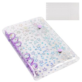 Neurix A6 Seal Binder Sealing Pad, Transparent, Purple, Star Pattern, 6 Holes, 20 Pockets, Generous Storage, Refill, Transparent Cover, Seal Binder Included, Peel and Stick Cute Storage Book, Girls