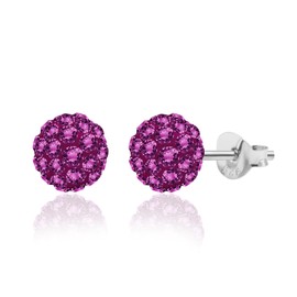 925 Sterling Silver Fuchsia Crystal Disco Ball Earrings for Women| 6MM Hypoallergenic Pink Crystal Earrings for Women | Anti-Tarnishing Pink Sparkle Ball Earrings by MAX + STONE