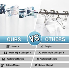 WITHLOC No Hook Shower Curtain with Snap in Liner - Eucalyptus Shower Curtain - Fabric Waterproof Inner Liner, Plants Blue Leaves Modern Shower Curtains - Machine Washable, 71 x 86