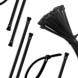 EVOGES 4.8X200mm Black Reusable Releasable Cable Ties, 100% Nylon 66, 22kg Tensile Strength (Pack of 10)
