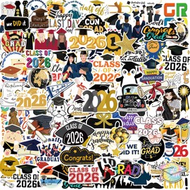 100 Pcs Graduation Stickers 2026, College Stickers, Class of 2026 Stickers for Graduation Decorations, Graduation Party Decorations 2026, Waterproof Vinyl Stickers for Water Bottle, Laptop, Skateboard