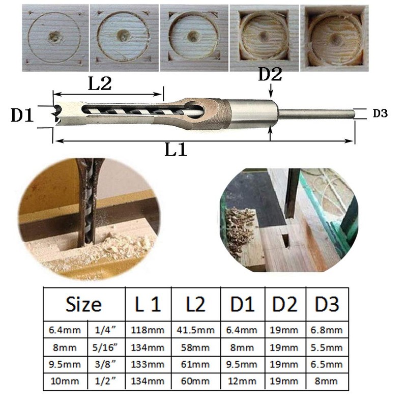 BQKKWIN Square Hole Drill Bit, 1 Pcs Woodworking Mortiser Square