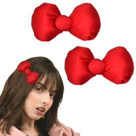 Cute Puffy Bow Hair Clips Red Hair Bows Kawaii Silk Padded Pom-Pom Bow Hair Barrettes Bow-knot Duckbilled Clips Festival Christmas Headdress Headpiece Costume Hair Accessories for Girls Women