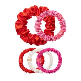 slip Scrunchies in Holiday Cracker Packaging: Anti-Crease, Anti-Breakage Slipsilk™ Design Protects Delicate Hair | Includes 5 Assorted Pure Silk Scrunchies, Scarlet