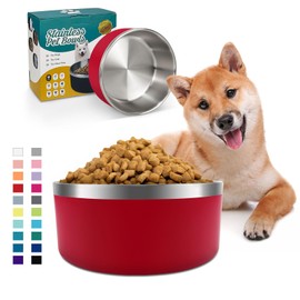 IKITCHEN Dog Bowl for Food and Water, 40 Oz Stainless Steel Pet Feeding Bowl, Durable Non-Skid Double Wall Insulated Heavy Duty with Rubber Bottom for Medium Large Dogs (40 Ounces/5 Cup, Red)