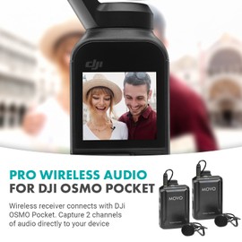 Movo Edge-OP-Duo Dual Wireless Lavalier Microphone for Osmo Pocket 1 and 2 - Wireless Clip-on Lapel Mic, 2 Transmitters, and Receiver Set for Video, Vlogging, Filming