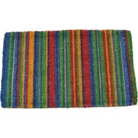Homeroots 18" X 30" Blue and Green Coir Striped Outdoor Door Mat
