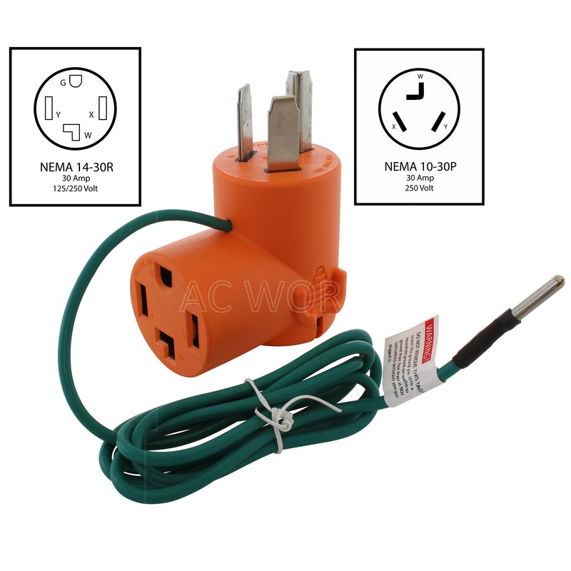 AC WORKS 30 Amp 3-Prong Dryer Wall Outlet Adapter (To