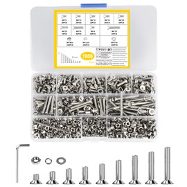 1000 Pcs M4 Countersunk Bolts and Nuts Set, Assorted Nuts and Bolts Set, Flat Head Hex Socket Cap Screws and Washers Sets, Stainless Steel Countersunk Head Machine Screws Assortment Kit