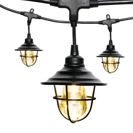 Enbrighten Vintage LED Café String Lights with Oil-Rubbed Bronze Lens Shade, Black, 24ft, 12 Lifetime Bulbs, Premium, Shatterproof, Weatherproof, Indoor/Outdoor, UL Listed, 43375