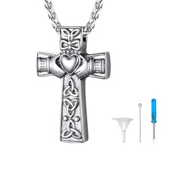 U7 Memory Ashes Keepsake Necklace Cross Celtic Claddagh Stainless Steel Pendant Cremation Jewellery For Ash Adult
