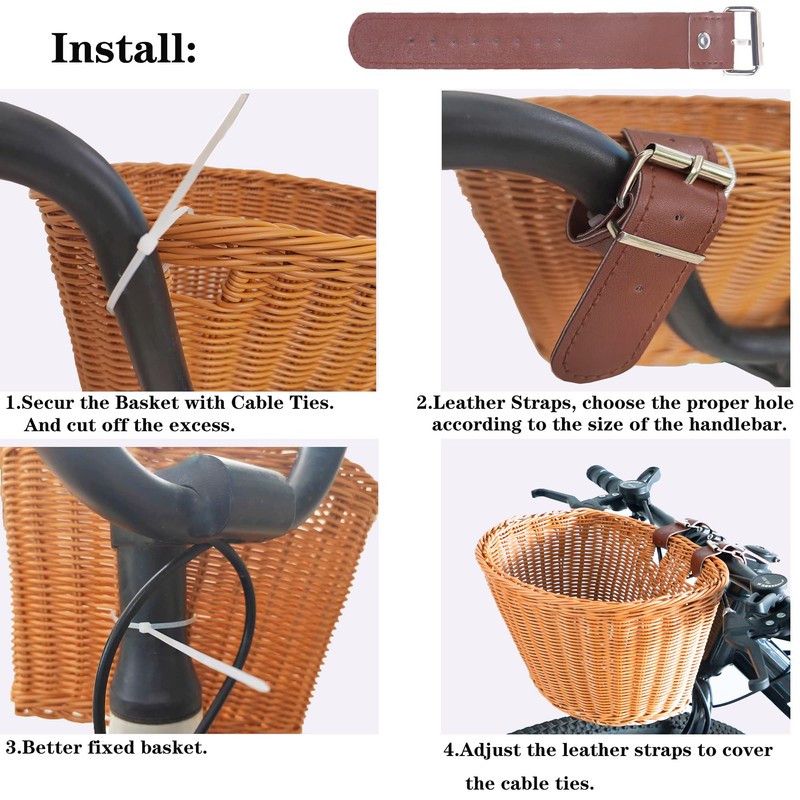 Bicycle Basket, Front Handlebar Bike Basket, Rattan Storage Basket Waterproof,