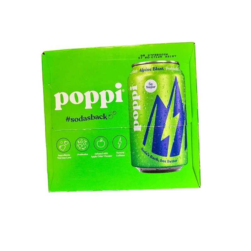 Poppi Alpine Blast Prebiotic Soda, 12 oz, 4 Pack Cans