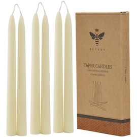 Natural White Beeswax Taper Candles, DEYBBY Smokeless and Dripless Beeswax Candles 6 Pack, Long Lasting Burning, 10 inch