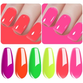 Vishine Semi-Permanent UV LED Gel Nail Polish Soak Off 6 Colours Neon Yellow Orange Pink Green Gift Set