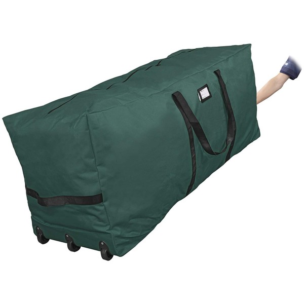 Primode Rolling Tree Storage Bag, Fits Up to 9 ft. Disassembled Holiday Tree, 28" Height X 16" Wide X 60" Long, Extra Large Heavy Duty Storage Container with Wheels and Handles (Green)