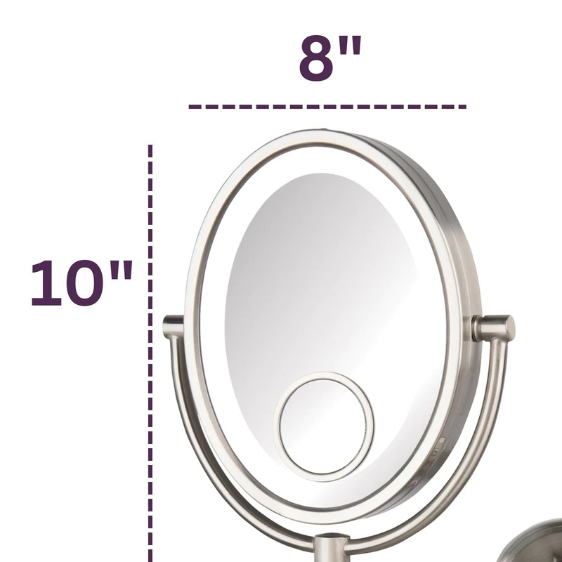 JERDON Two-Sided Wall-Mounted Makeup Mirror with Lights - Lighted Makeup