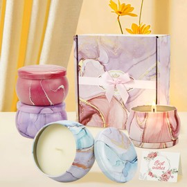 Scented Candles Gift Set | Aromatherapy Candles | 4 Large Tins 4.4Oz | Natural Soy Wax & Essential Oil | Ideal Gift for Birthday, Valentine's Day, Christmas (Lemon, Vanilla, Lavender & Rose)