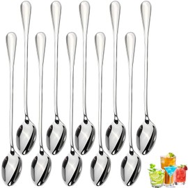 Long-Handled ice Tea Spoon,Long Cocktail Stir Spoon,Stainless Steel Coffee Spoons,Stirring Spoons for Mixing,Iced Tea,Milkshake,Cold Drink,ice Cream Scoop Set of 10(7.7In)