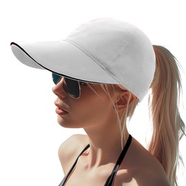 Moonlove Women Ponytail Baseball Cap, Lady Criss Cross Slot Peaked Cap Unisex Adults Teens Breathable Adjustable Snapback Sun Hat Outdoor Sports Quick-Dry Hat for Running Hiking Climbing White