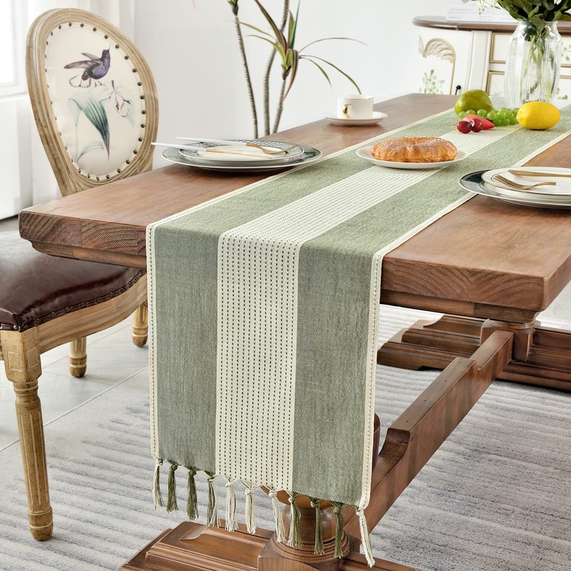 Wracra Cotton Linen Sage Green Table Runner 275cm Long with