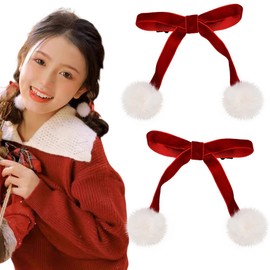 Red Christmas Hair Clips for Women Girls Plush Hair Clips for Teen Girls Bowknot Hair Clip for for Kids Bow Barrette Hair Clips for Fine Thick Hair Xmas Hair Accessories set of 2
