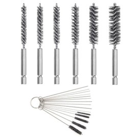 Oiieco 6 Pcs Stainless Steel Wire Bore Brushes in Different Sizes, Wire Tube Cleaning Brush Washing Tools with 1/4 Inch Hex Shank,with 15 Pcs Set of Nylon Cleaning Brushes,for Tubes Ports Bearings