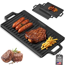 Cast Iron Grill/Griddle, 18’’X9’’ Non-Stick Top Griddle for Gas Grill, Charcoal Grill Griddle For Outdoor/Camping (18INCH)